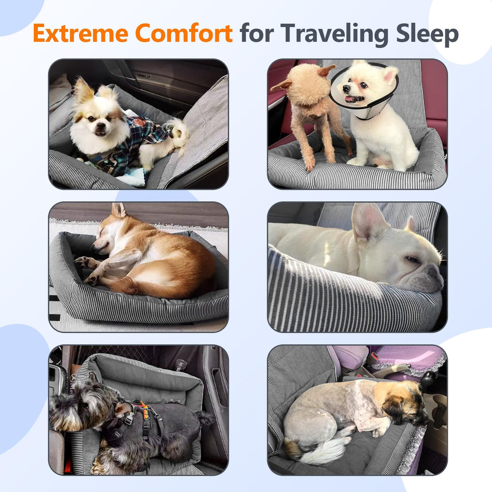Tapizado dog car seat adjustable safety belt ensures safe travels.