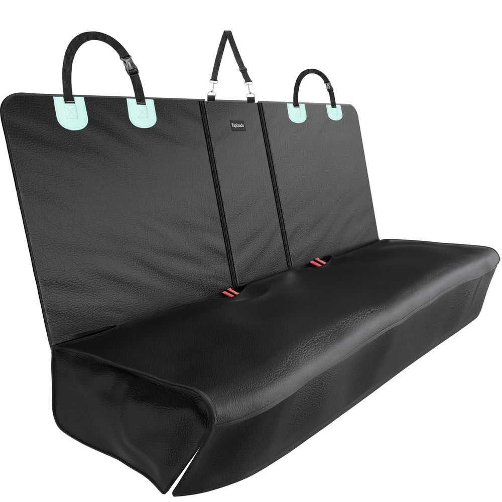 Tapizado waterproof backseat cover shown, ready for quick wipe cleanup.