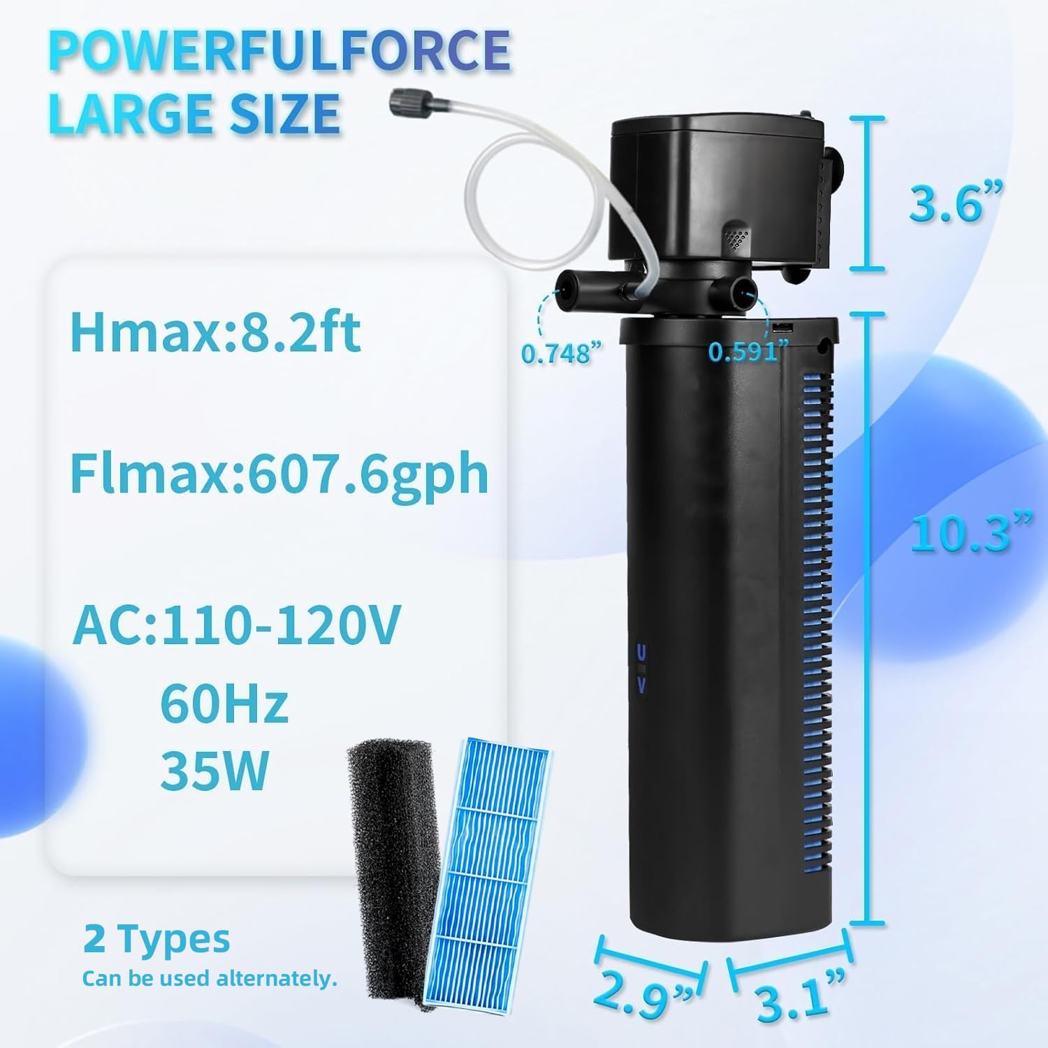 Tararium U-V Filter adjustable valve boosts oxygen and aeration in-tank.