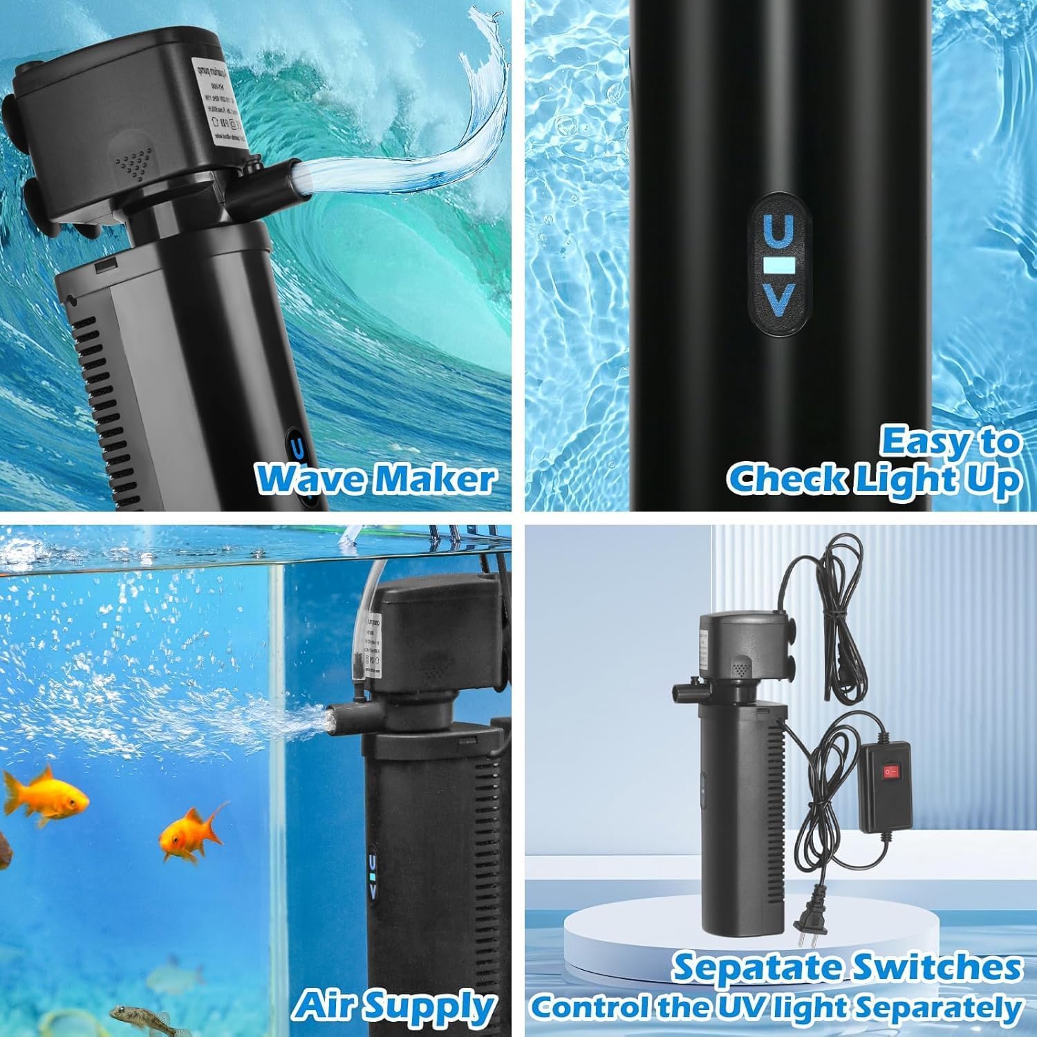 Tararium U-V Filter with separate switches lets you run filters or lights independently.