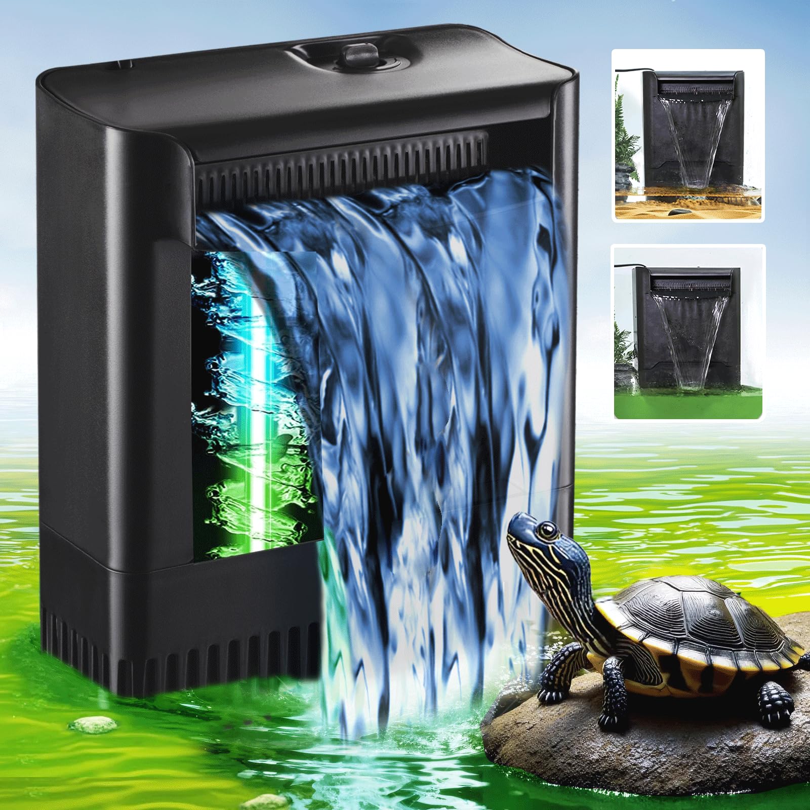 Tararium turtle-filter front view demonstrates strong circulation for large tanks.