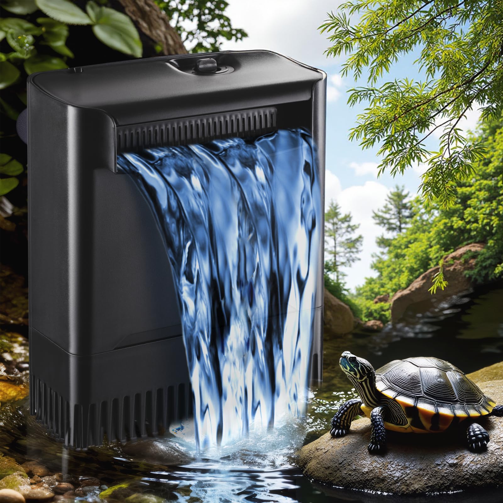 TARARIUM turtle-filter with suction cups mounted securely for versatile orientation
