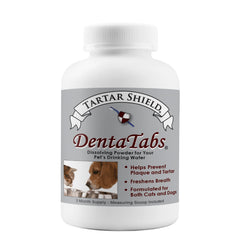 Tartar Shield DentaTabs bottle-front showing natural pet dental care.