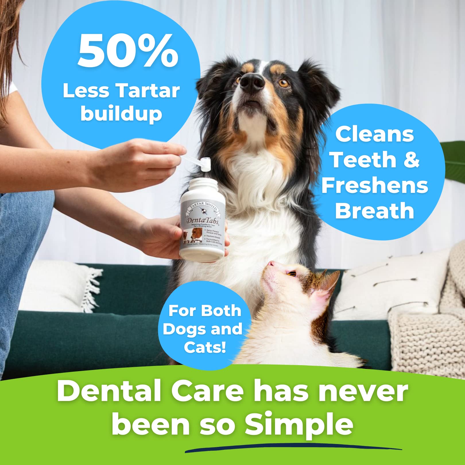 DentaTabs powder dissolving in water demonstrates easy daily oral care.