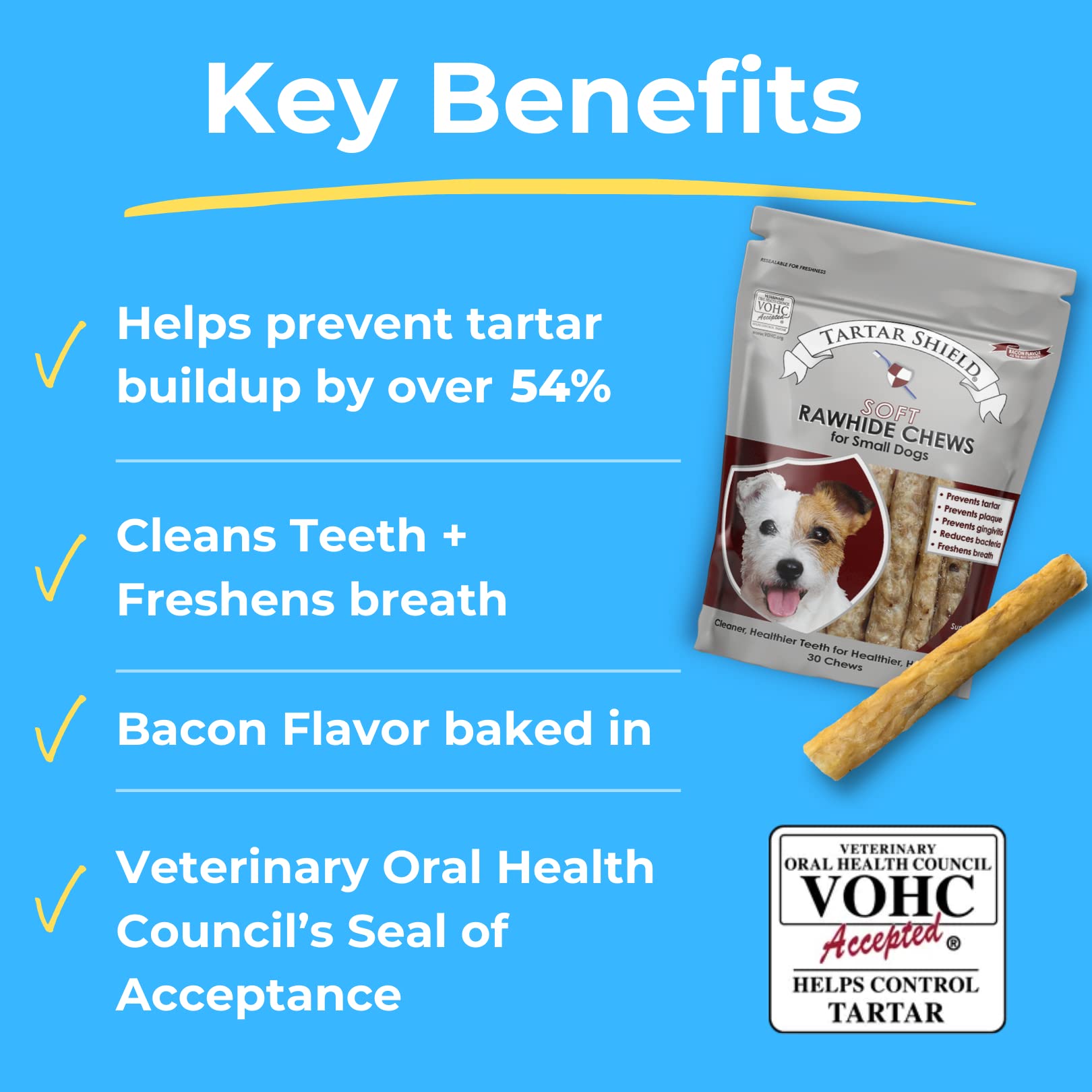Tartar Shield natural bacon flavor image highlighting tasty, wholesome dental treats for dogs.