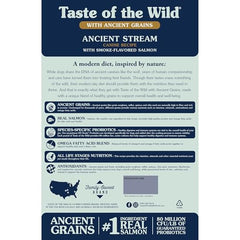 Taste of the Wild Ancient Stream ancient grains bag closeup shows steady energy