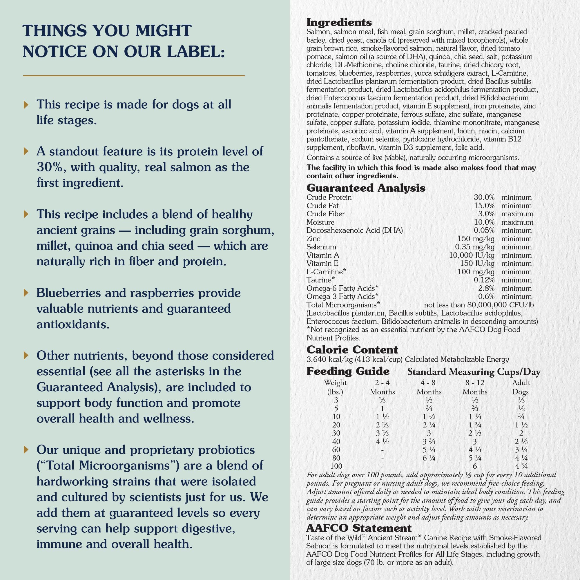 Taste of the Wild Ancient Stream real fish ingredient label highlights nutrition
