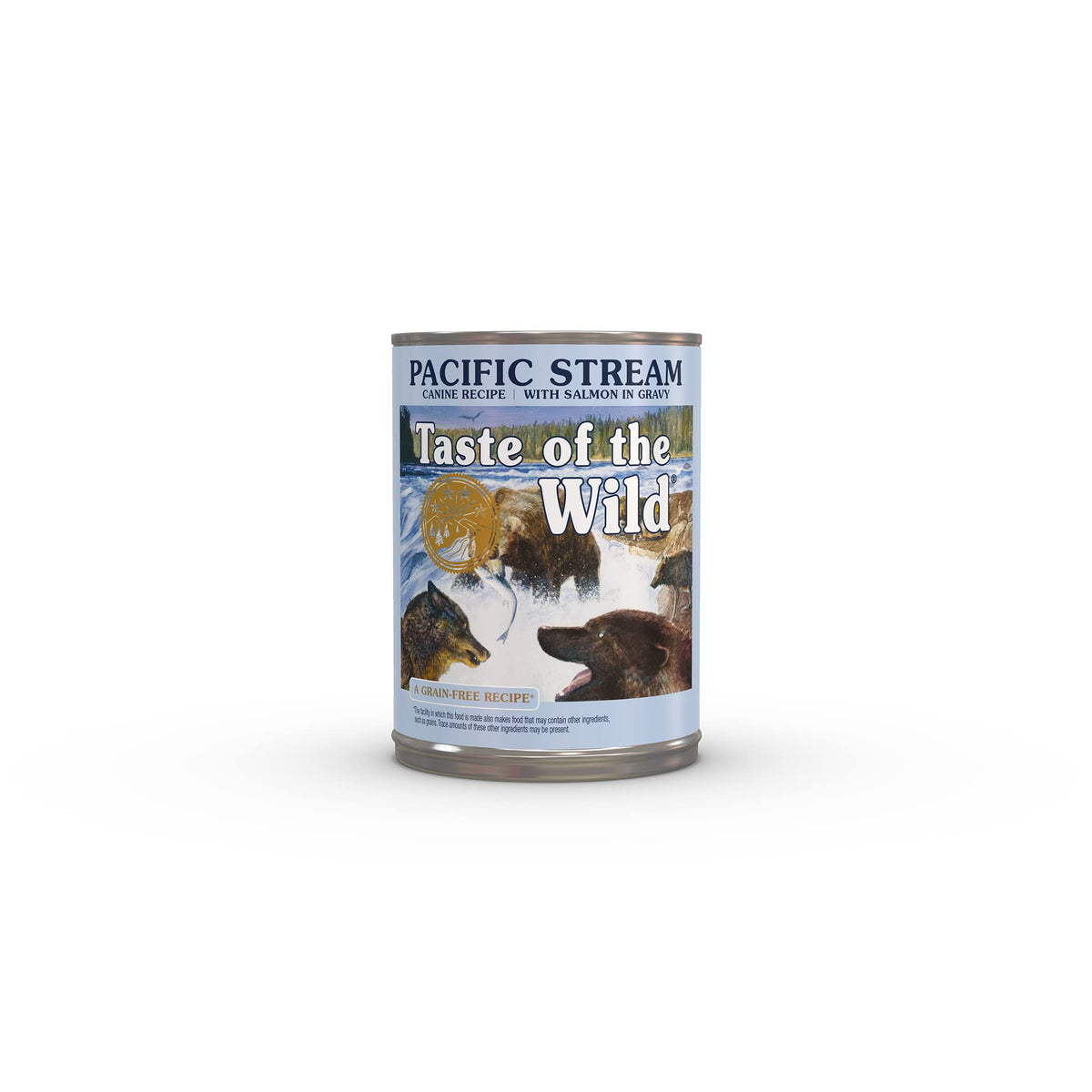 Taste of the Wild Pacific Stream salmon in gravy can shows real salmon as the #1 ingredient for lean muscles.
