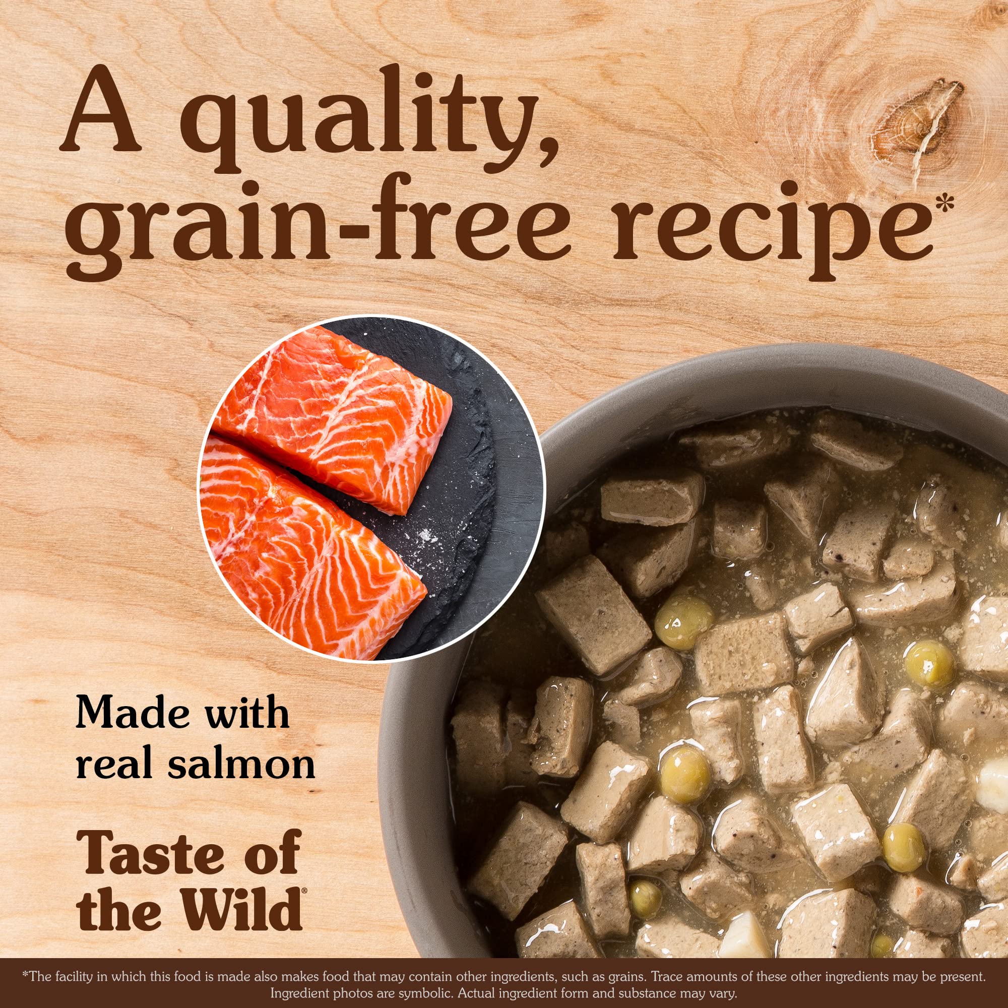 Taste of the Wild Pacific Stream salmon in gravy can highlights fruit and veggie nutrients.