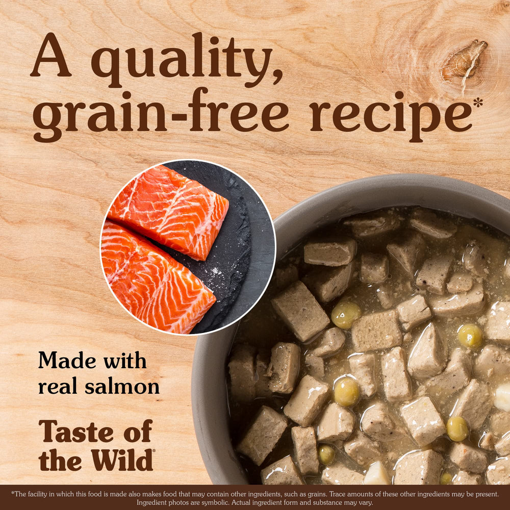 Taste of the Wild Pacific Stream salmon in gravy can highlights fruit and veggie nutrients.