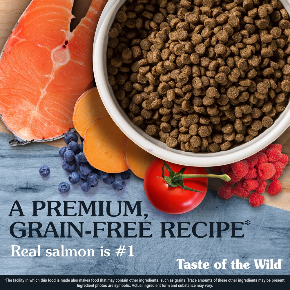Taste of the Wild Pacific Stream smoke-flavored salmon closeup emphasizes real fish as main ingredient.