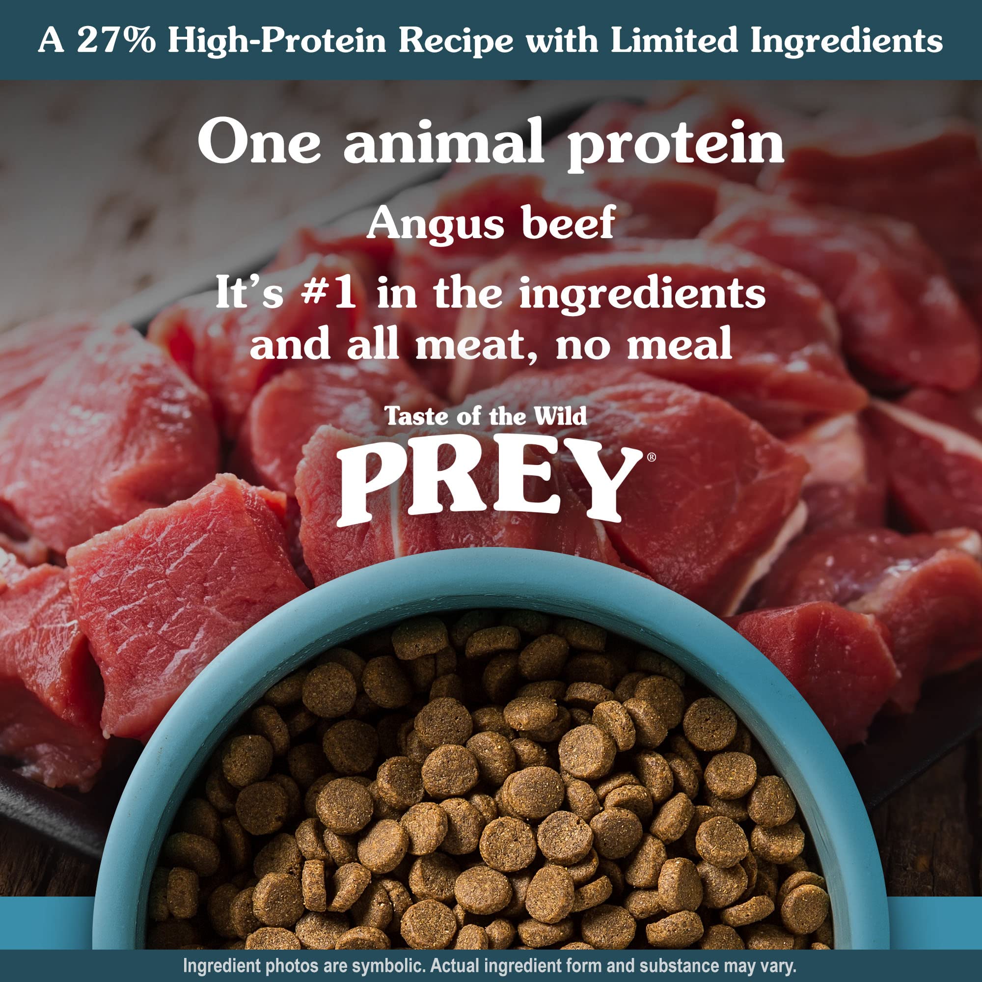 Taste of the Wild PREY pasture-raised Angus beef image signals high-protein meal