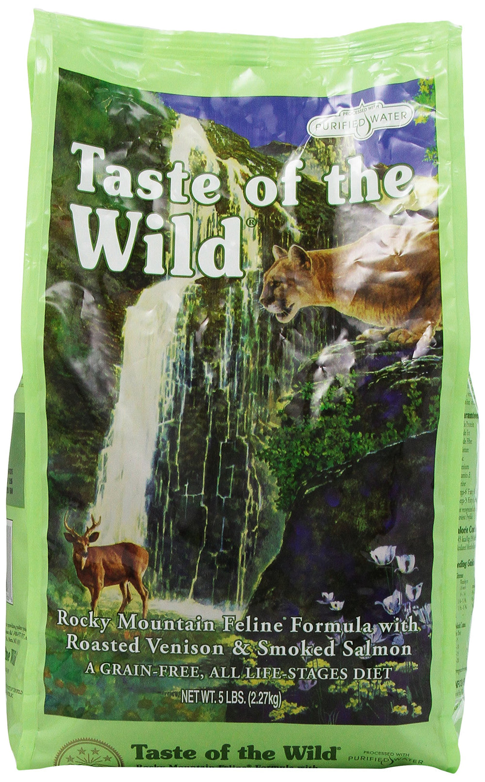 Taste of the Wild Rocky Mountain venison-smoked salmon dry cat food bowl pour shows energy for active cats.