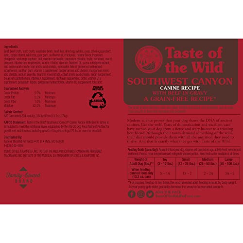 Taste of the Wild Southwest Canyon beef in gravy can serving bowl highlights a complete meal for energy.
