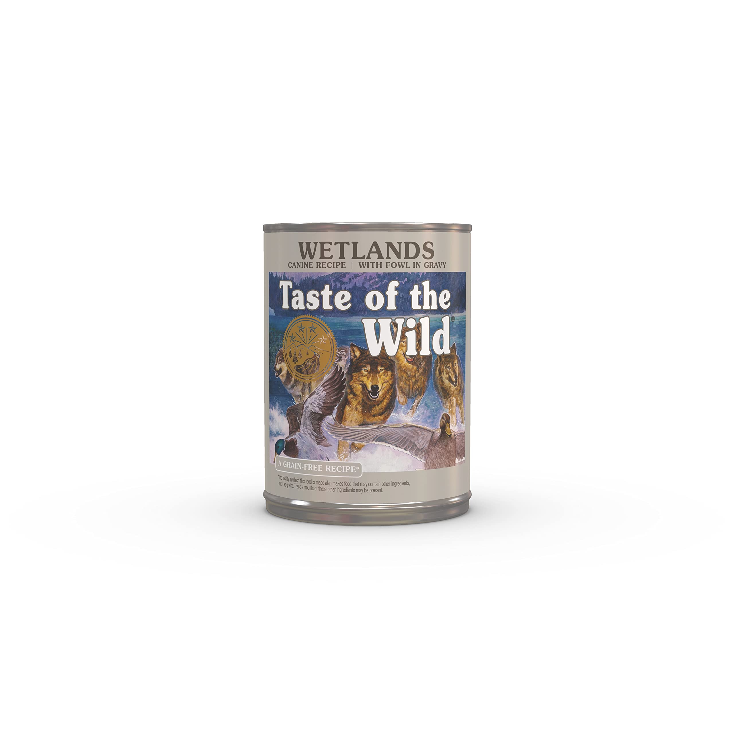Taste of the Wild Wetlands duck in gravy can shows protein-forward meal for active dogs