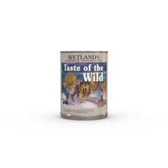 Taste of the Wild Wetlands duck in gravy can shows protein-forward meal for active dogs
