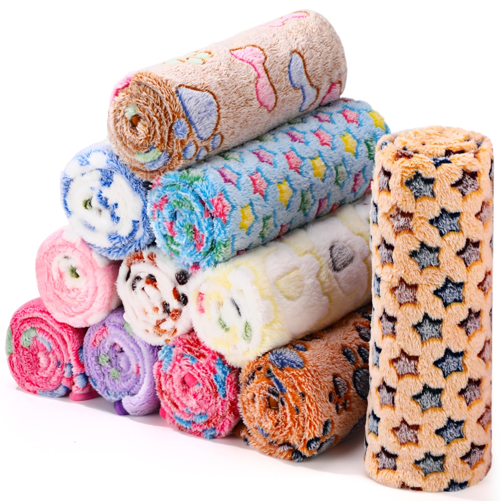 Tatuo 12-piece puppy blanket package with varied patterns for cozy pets on cold nights.
