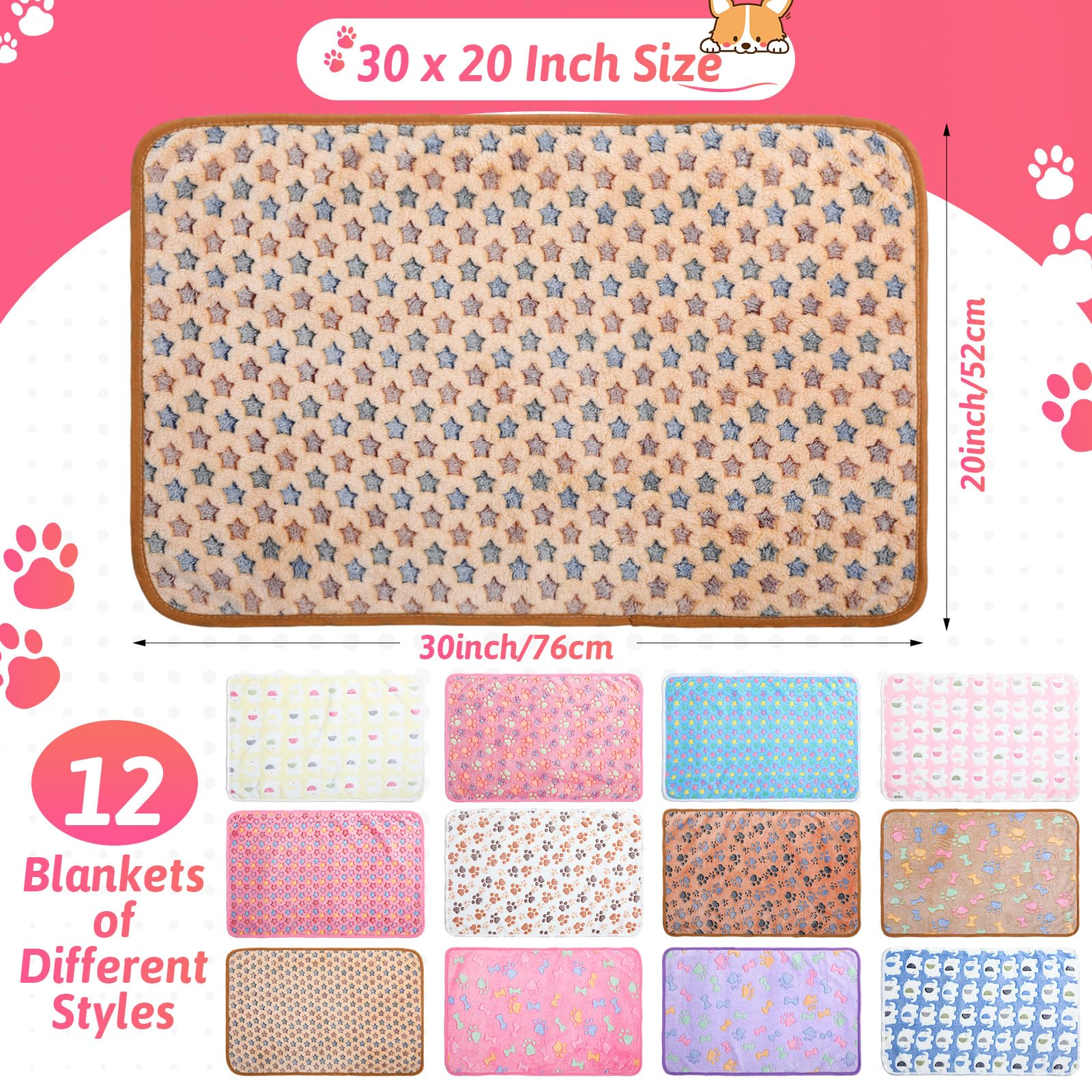 Tatuo puppy blanket pink dog paw pattern provides cozy snuggling on the couch.