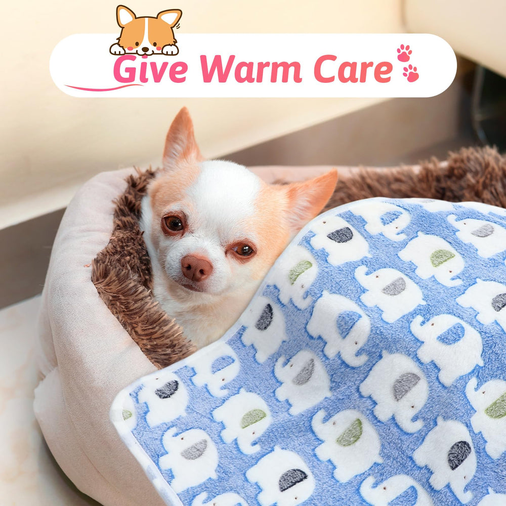 Tatuo puppy blanket yellow elephant pattern complements small pet spaces.