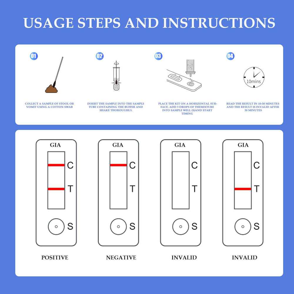 Tauphete Giardia test kit close-up shows compact design for easy use