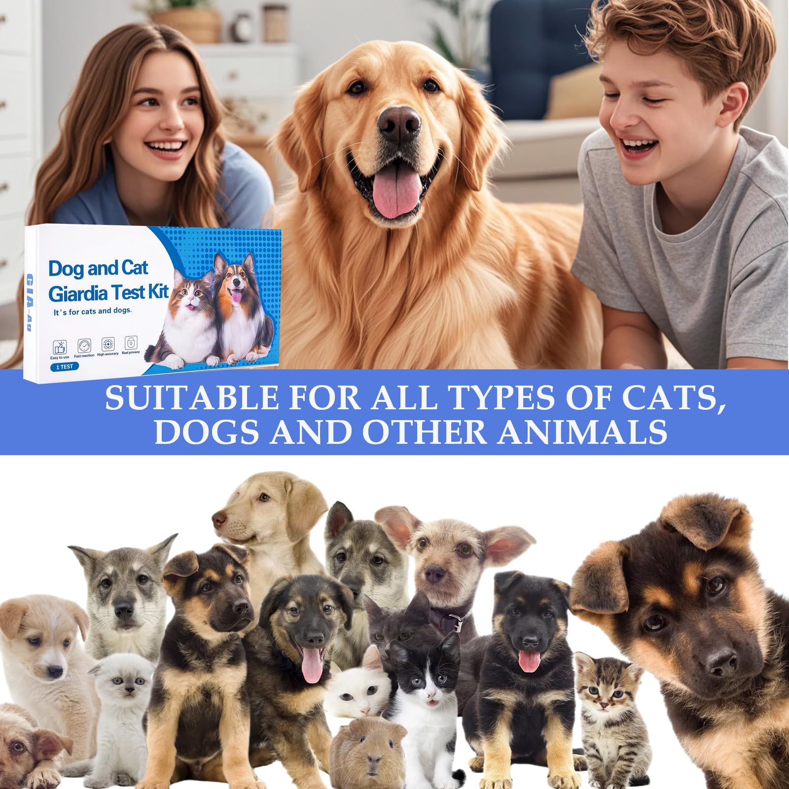 Tauphete Giardia Test Kit sample-collection guide shows small stool sample for accuracy