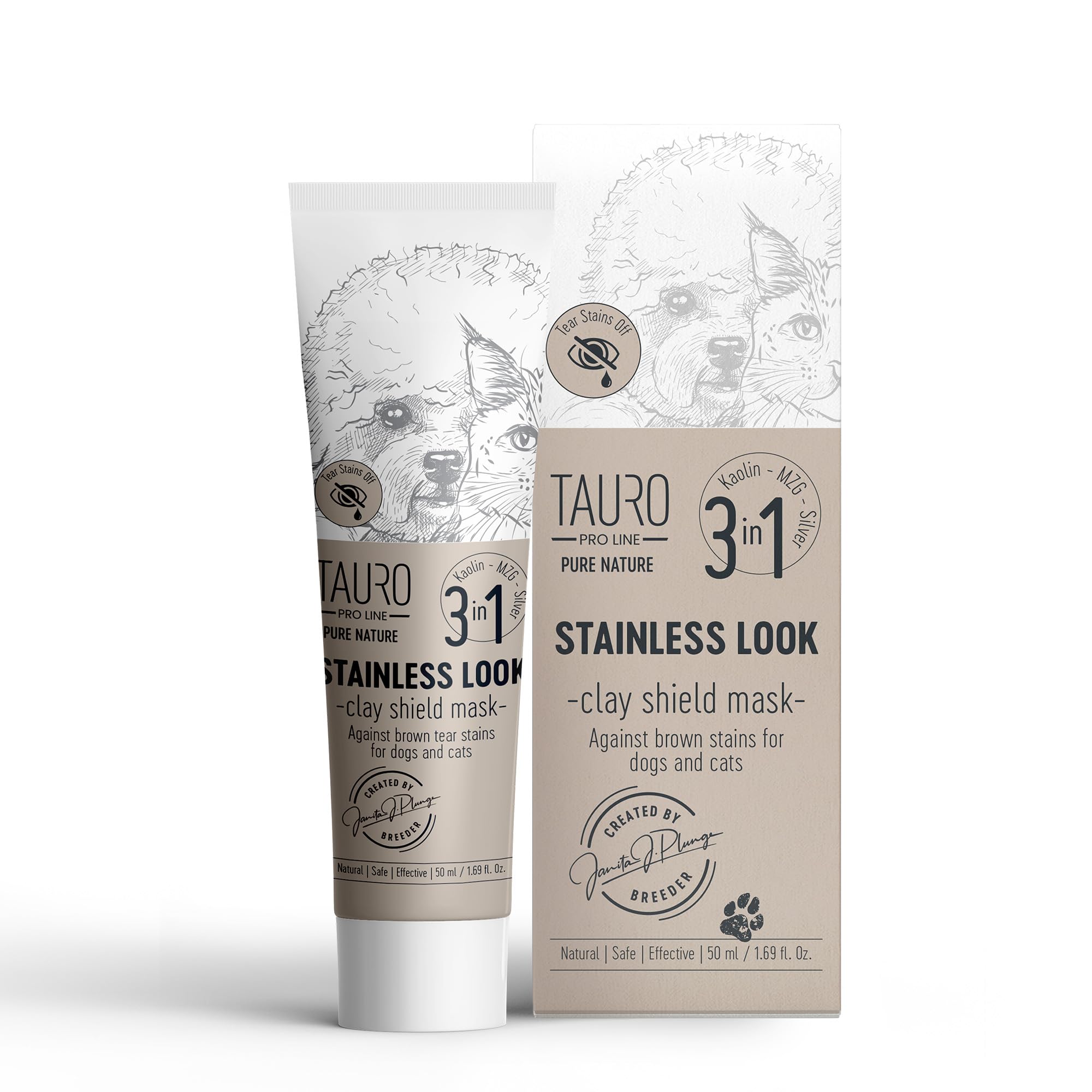 Tauro Pro Line tear stain remover bottle showing easy, on-spot application for brighter eyes