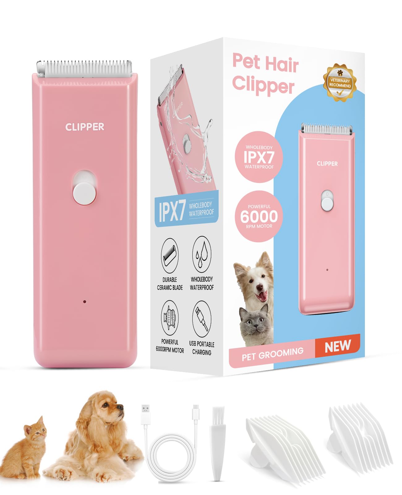 Tawiijou Pet Clippers low-noise motor for stress-free grooming.