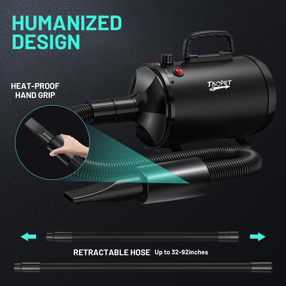 TBC PET dog dryer multi-use design suits car, floors, and upholstery drying.