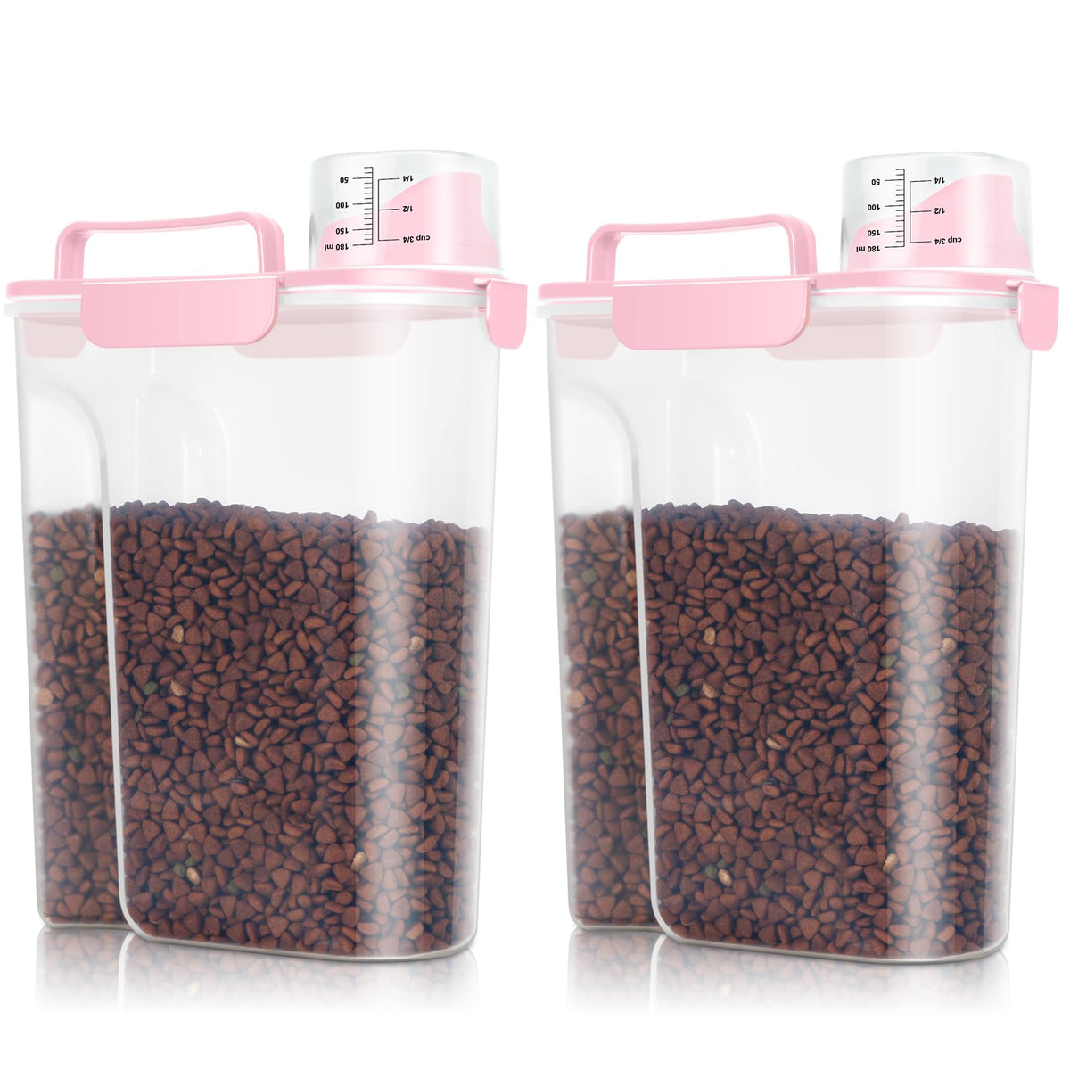 TBMax 2-pack cat and dog food containers with pink lids for airtight freshness.