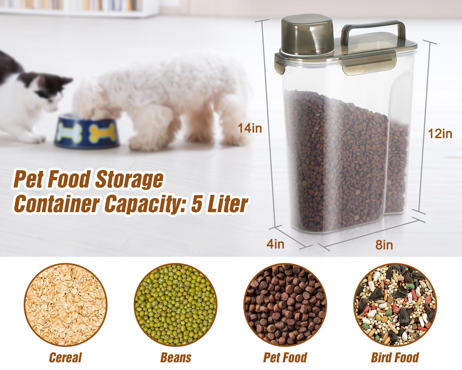 TBMax cat-food-storage-container airtight-seal demonstrates secure, fresh pet food storage