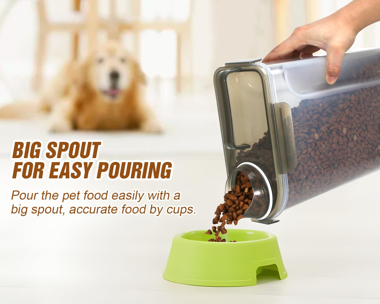 TBMax dog-food-storage-container bigger-spout enables easy dispensing of large kibble