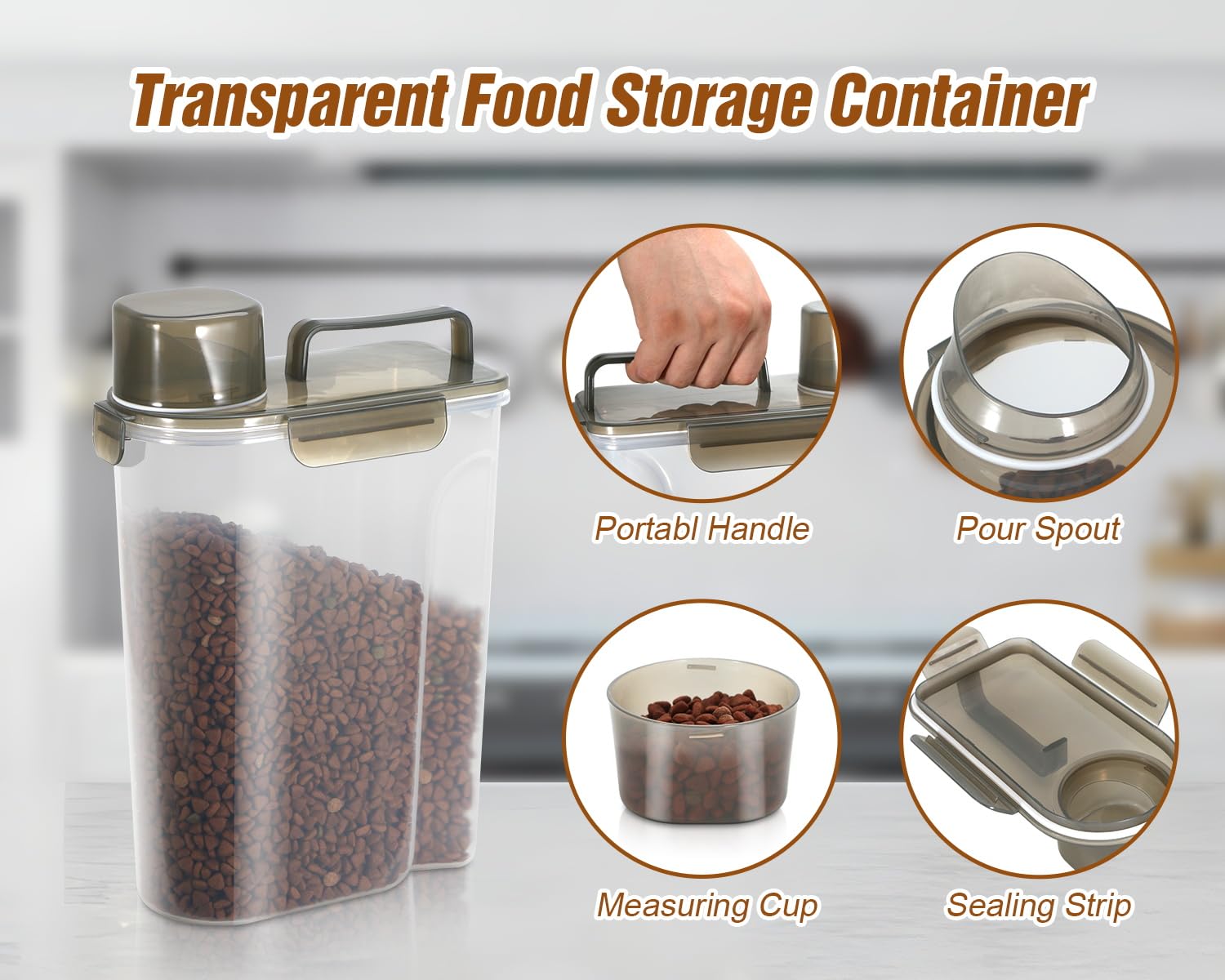 TBMax dog-food-storage-container top-handle enables portable transport from shelf to bowl