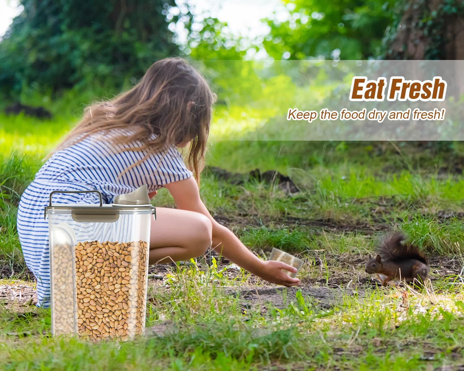 TBMax pet-food-storage-dispenser-in-use shows mess-free travel and feeding