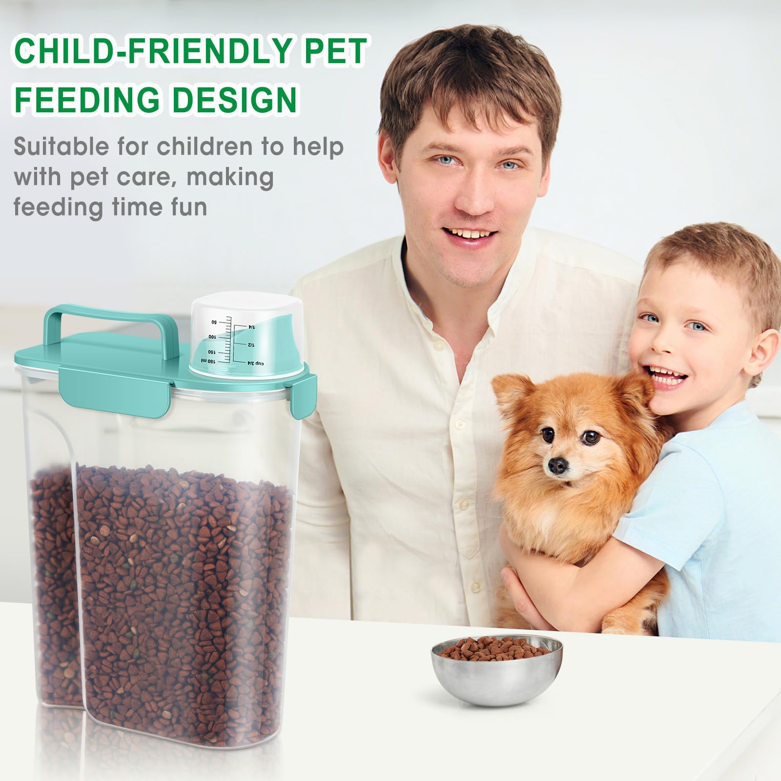 TBMax travel-friendly pet food container with sturdy handle for transport.