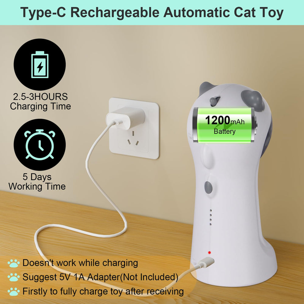 TBTeek Juguete para Gatos: carga USB tipo-C para libertad de pilas.