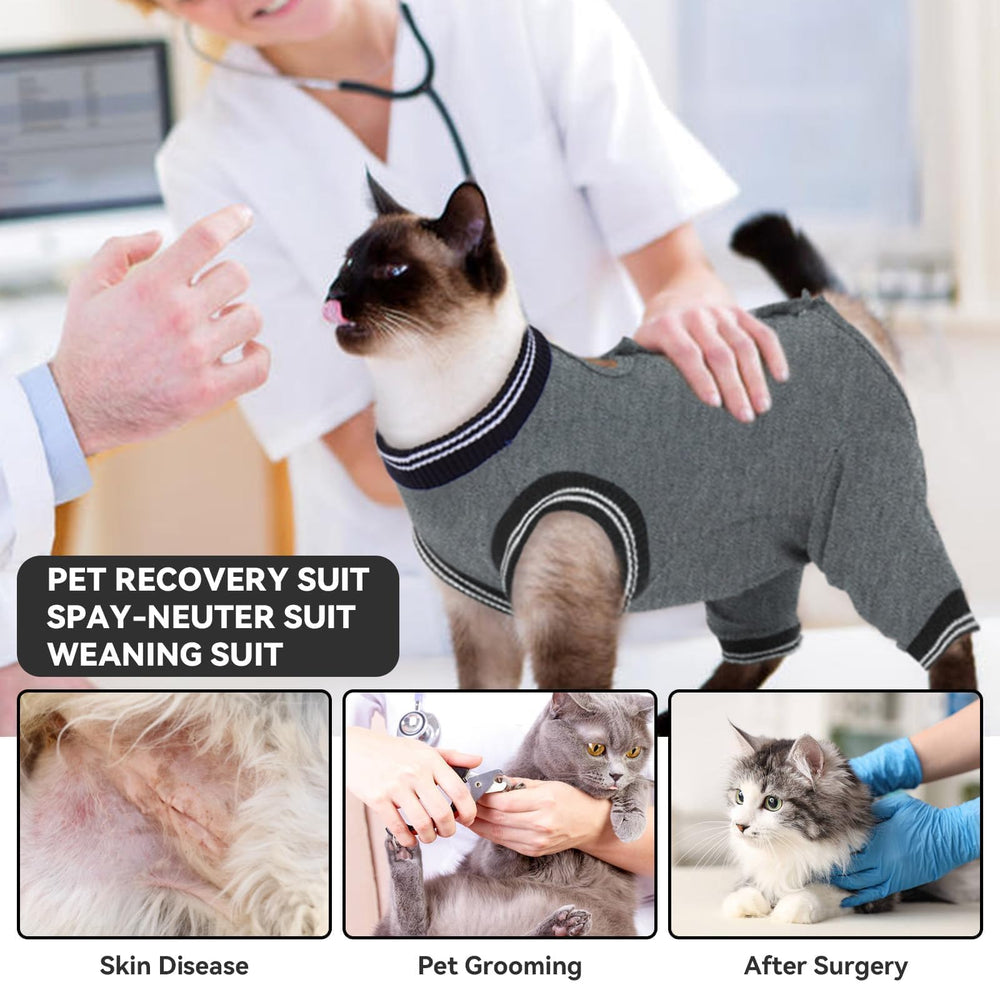 T'CHAQUE cat recovery suit soft gray fabric close-up