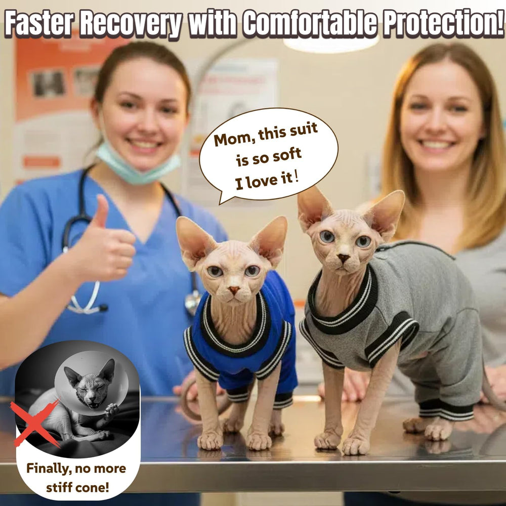 T'CHAQUE cat recovery suit sleeveless front legs allows natural movement
