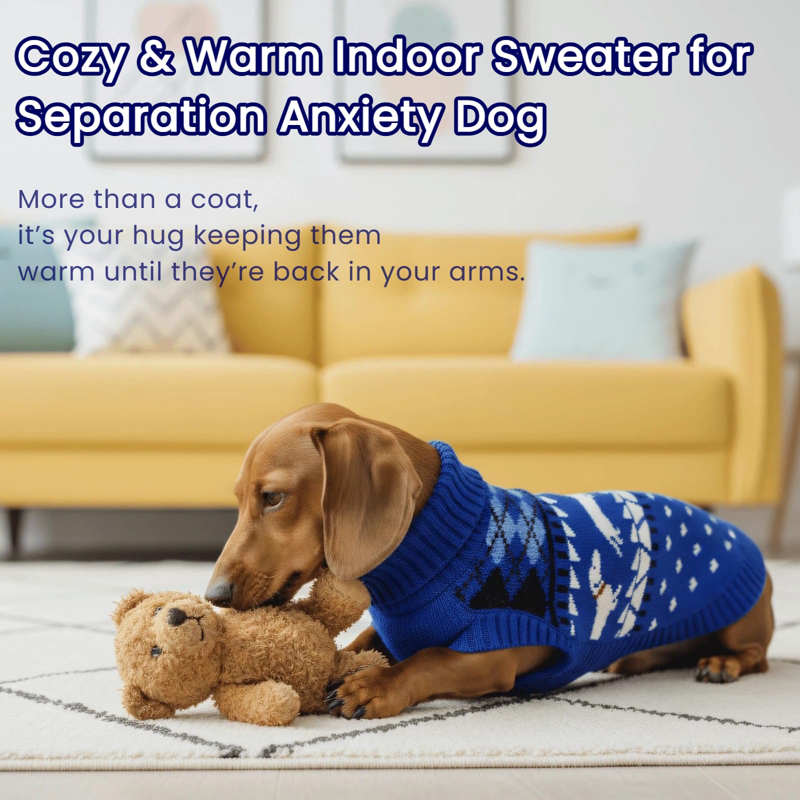 T'CHAQUE Christmas dachshund sweater is easy-care for busy homes