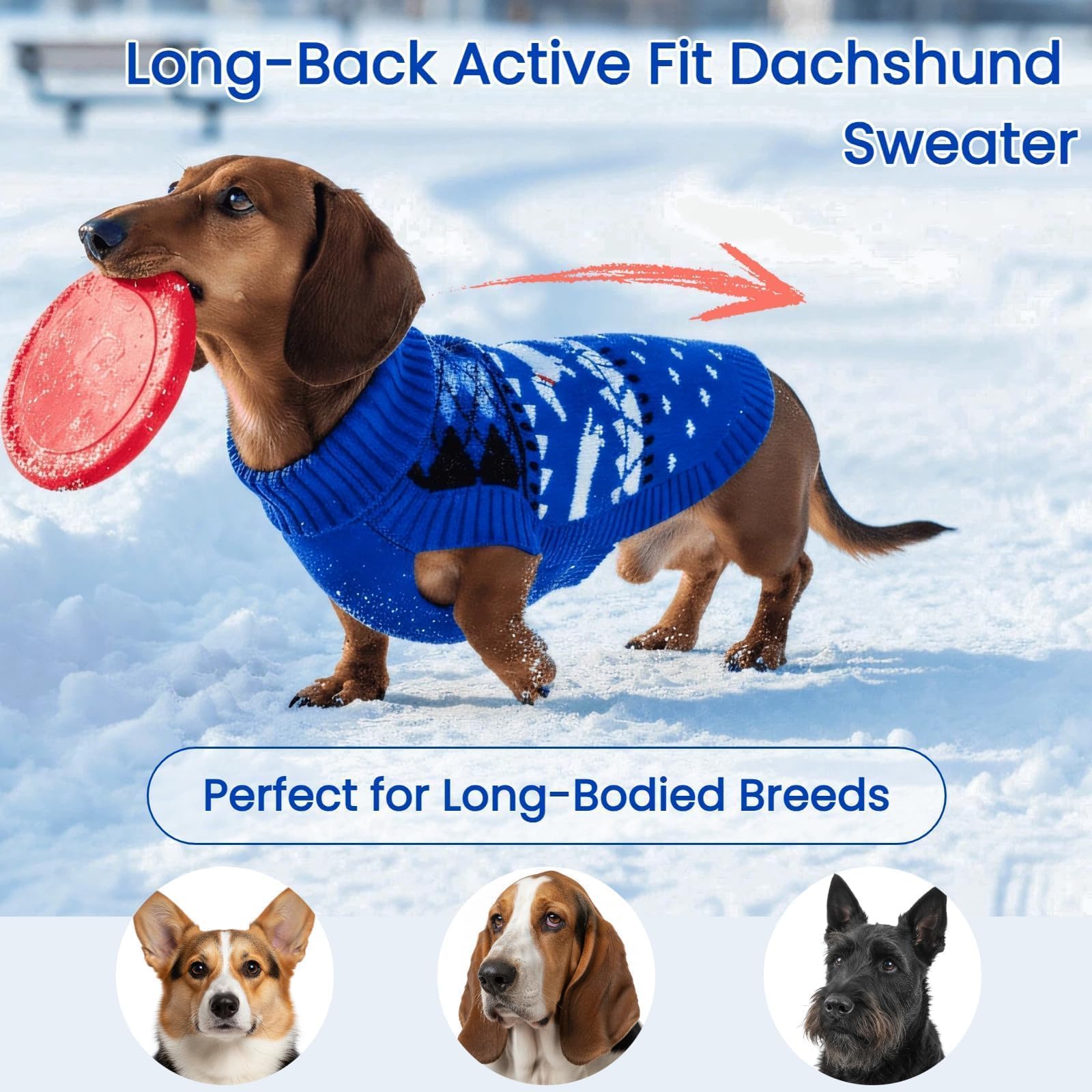 T'CHAQUE Christmas dachshund sweater keeps its shape with soft knit