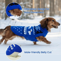 T'CHAQUE Christmas dachshund sweater highlights turtleneck warmth during chilly walks