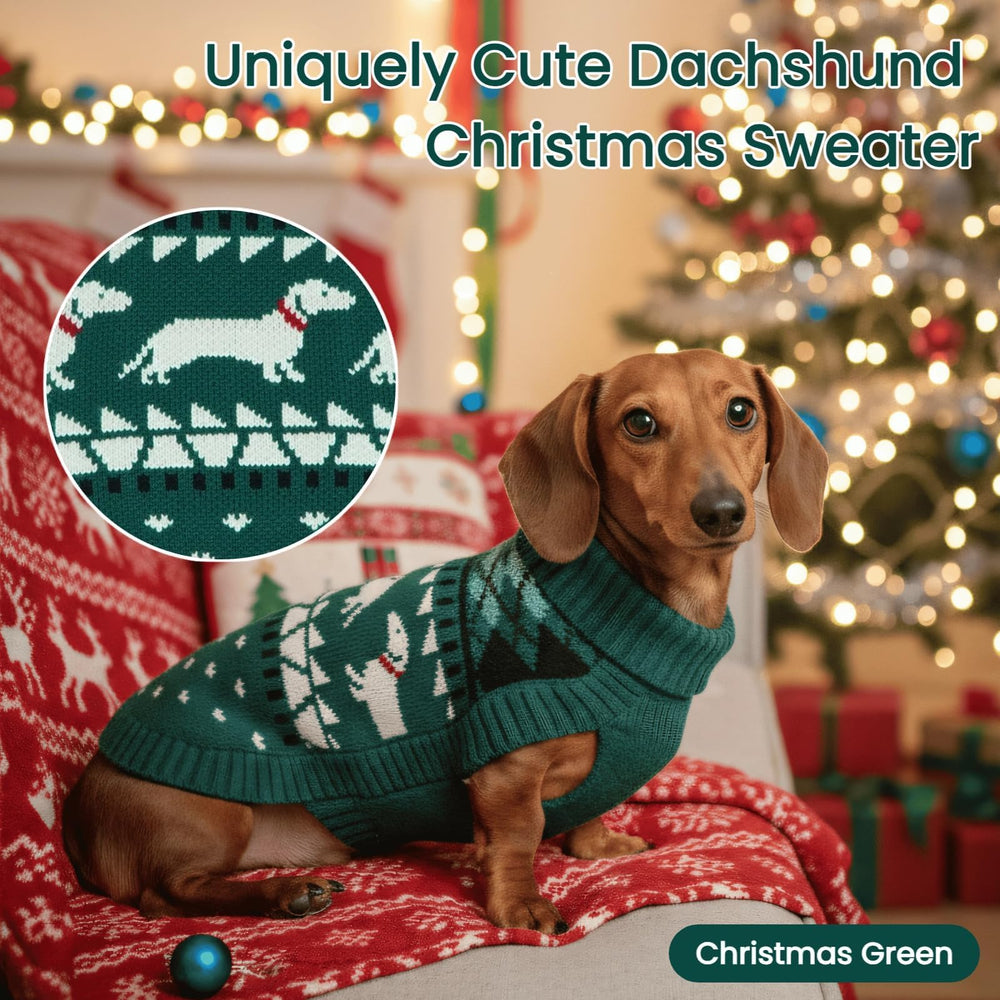 T'CHAQUE Christmas dachshund sweater chest view, showing accurate fit measurements