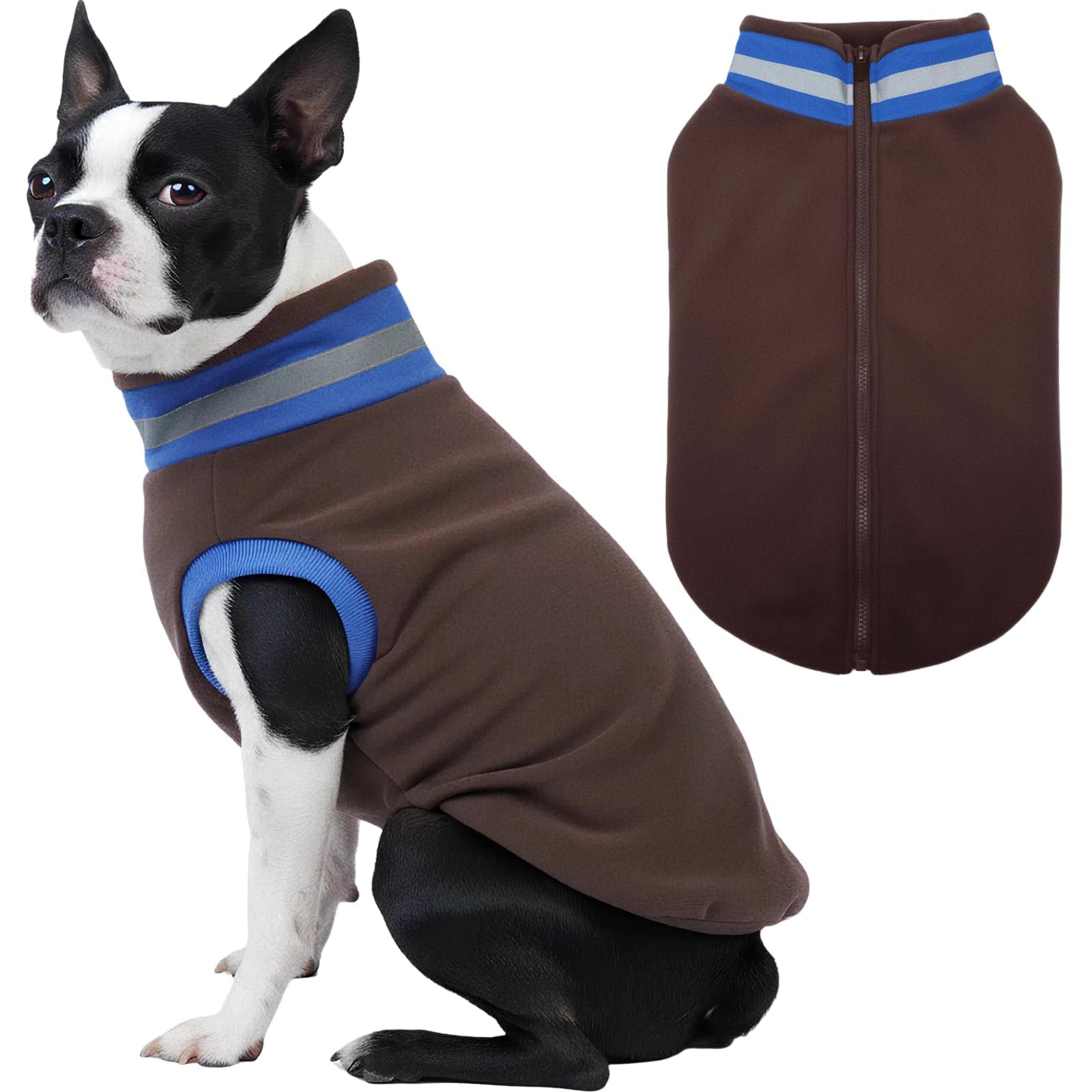 T'CHAQUE back-zipper design on a large dog for easy on/off during chilly walks.