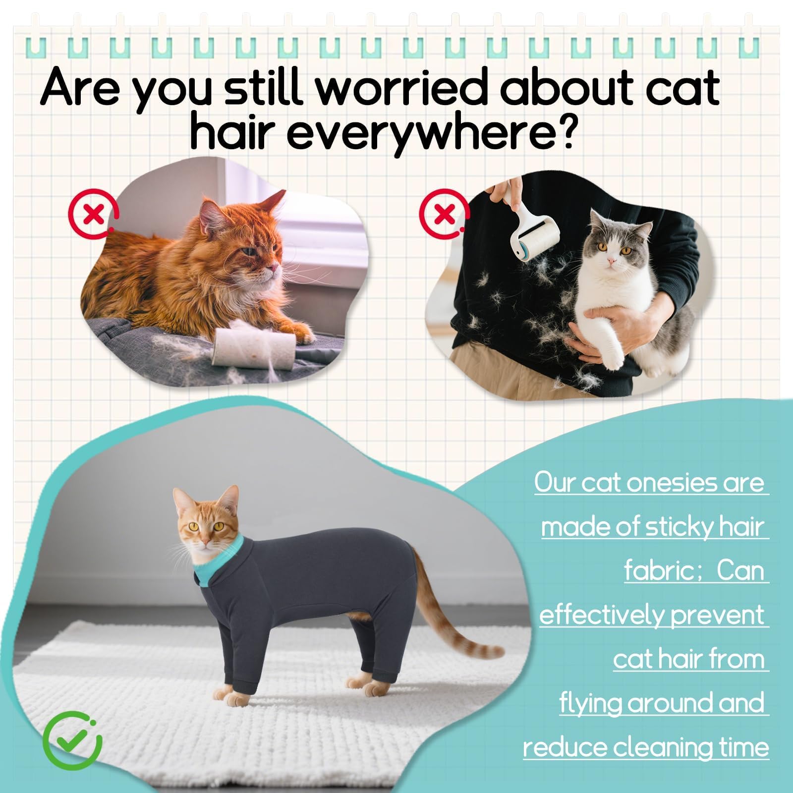 T'CHAQUE Wound Protection Cat Onesie provides post-surgery coverage and protection from licking.