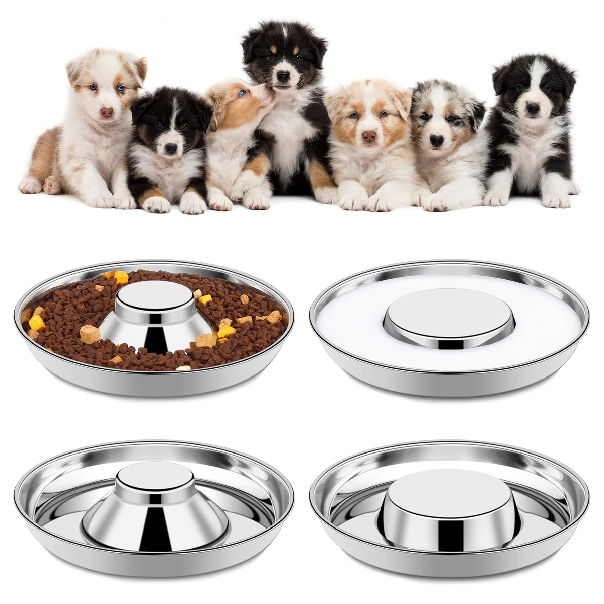 tchrules 4-pack stainless steel puppy bowls set for multi-pet feeding and durability