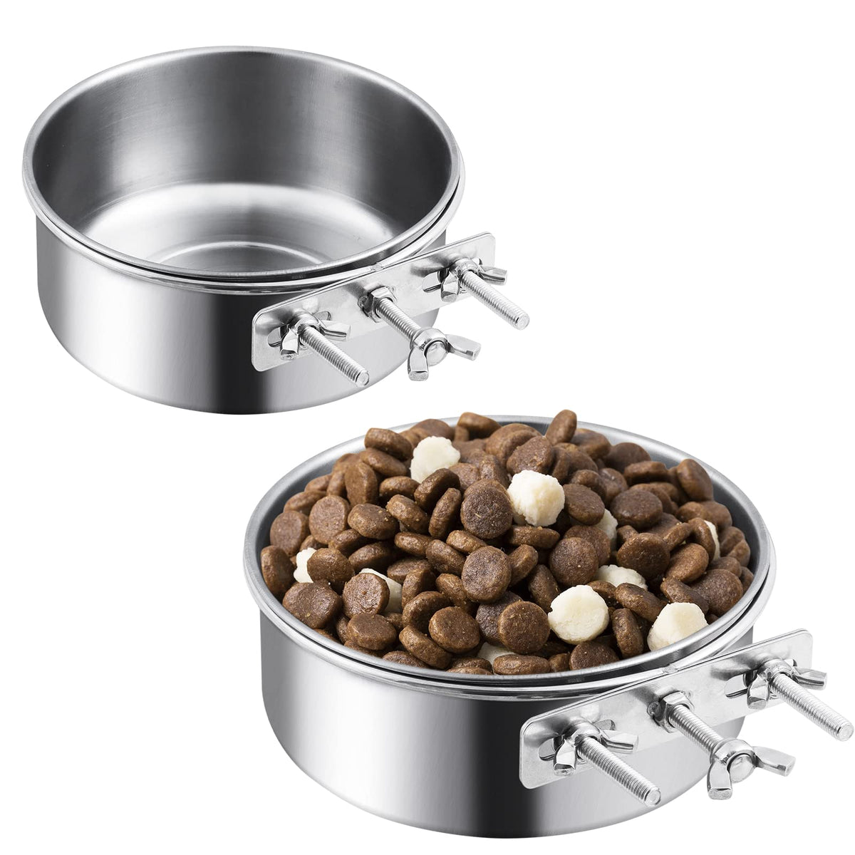 tchrules dog crate water bowl hanging installation demonstrates adjustable height for different pet sizes.