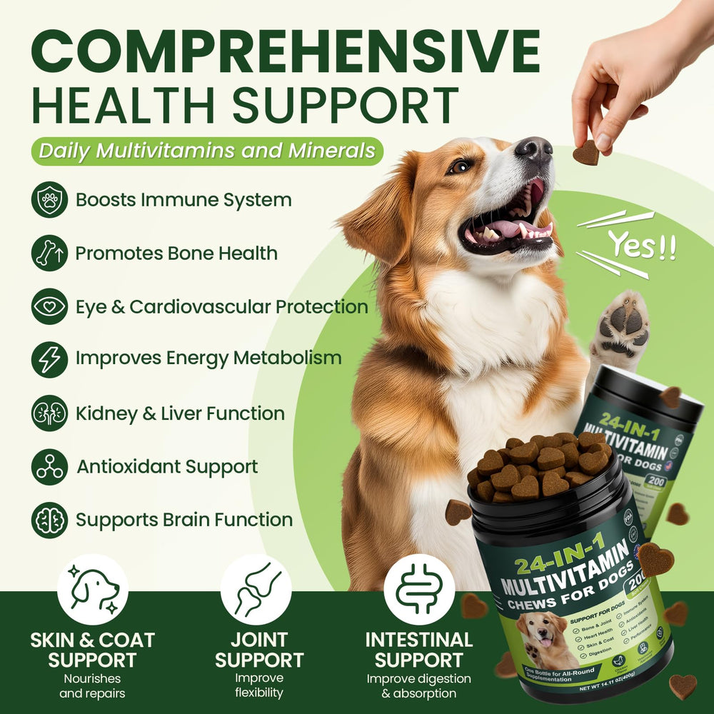 Tciika para perros, tabletas masticables 24-en-1, cuidado diario del pelo.