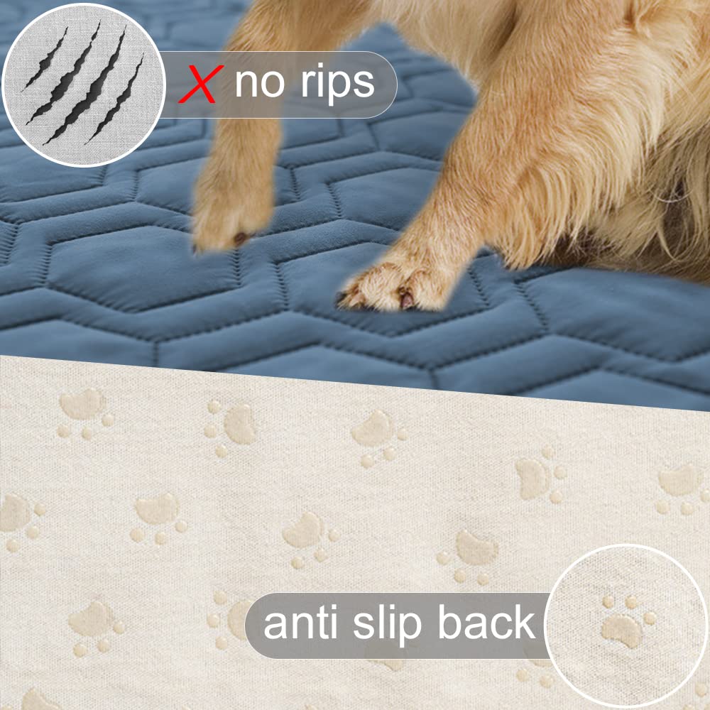 Tcksstex pet blanket navy blue on sofa illustrating furniture protection
