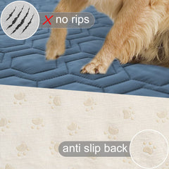 Tcksstex pet blanket navy blue on sofa illustrating furniture protection