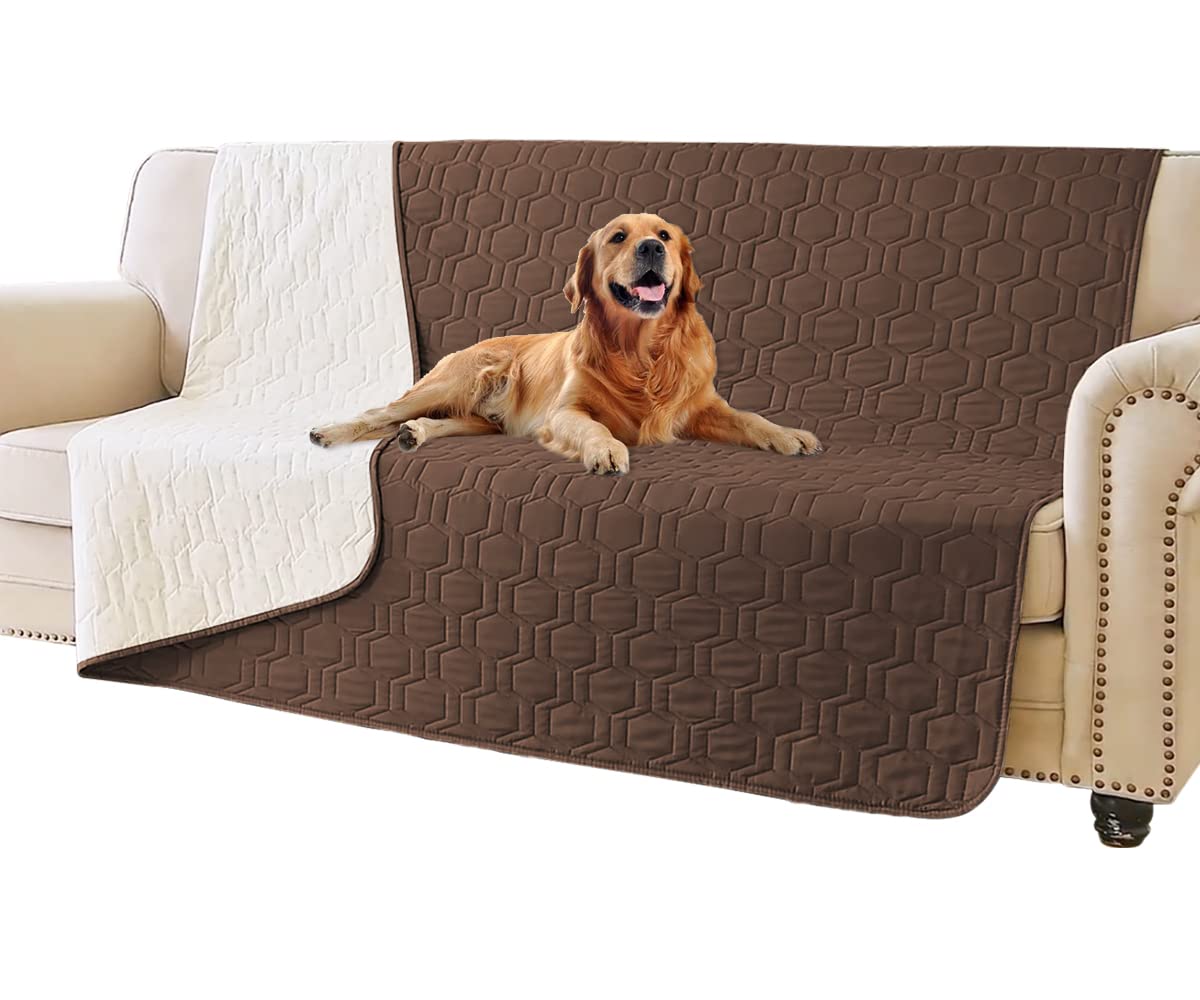 Tcksstex waterproof anti-slip dog bed cover on a sofa protects furniture from spills and accidents.