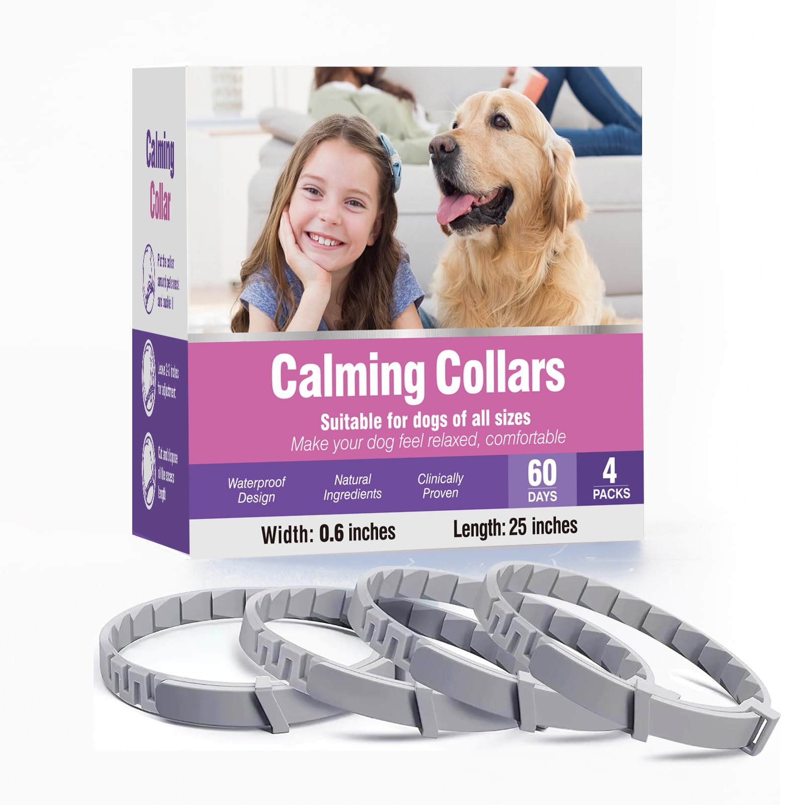 Tcllka calming collar four-pack box shows convenient packaging for quick use.